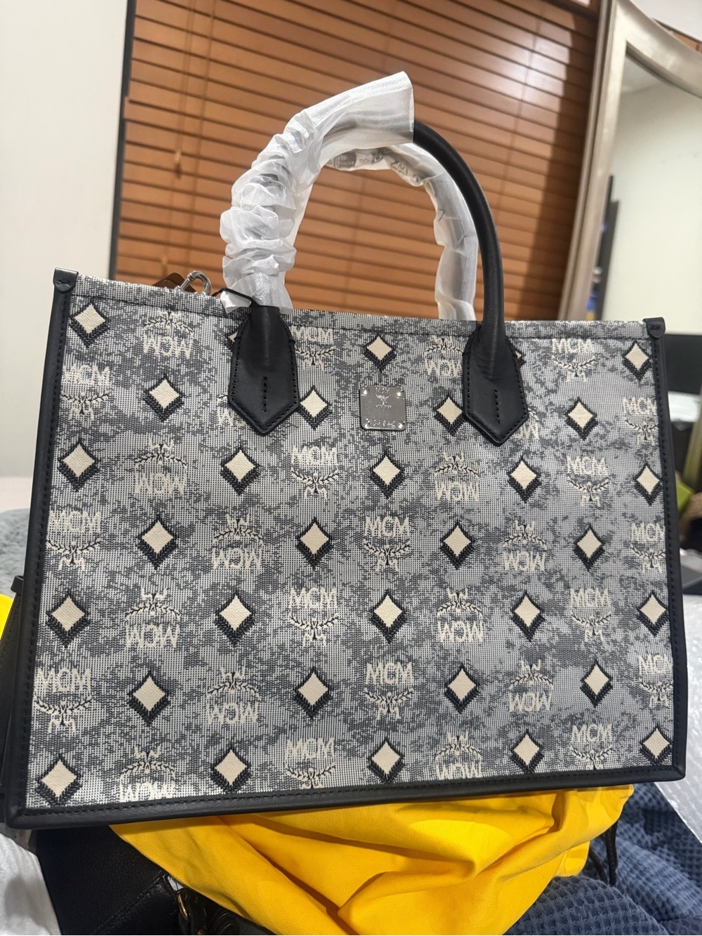 MCM Gray and Black Visetos Pattern Tote